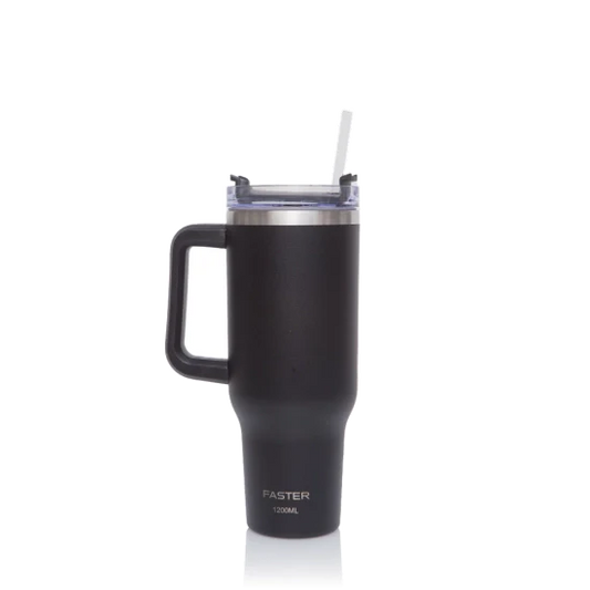 COPO TERMICO DE AÇO INOXIDAVEL COM PAREDE INTERNA ISOLADA A VACOU  C/CANUDO  1200 ML- FASTER