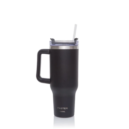 COPO TERMICO DE AÇO INOXIDAVEL COM PAREDE INTERNA ISOLADA A VACOU  C/CANUDO  1200 ML- FASTER